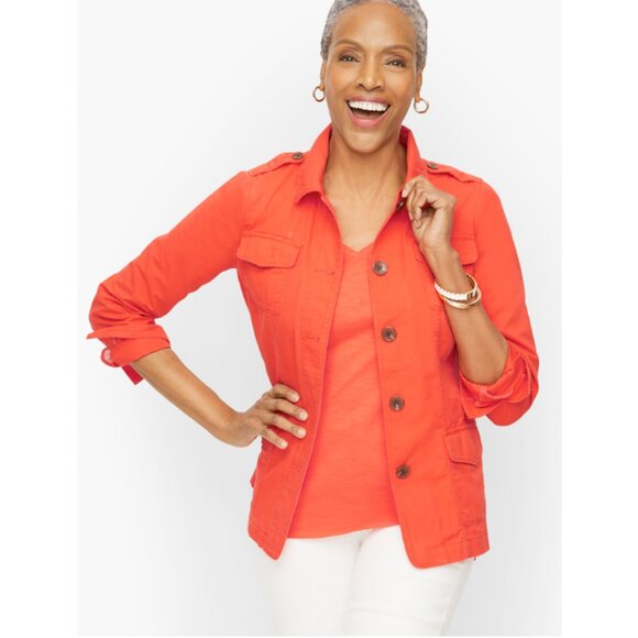 TALBOTS Montauk Cotton Twill Utilitarian Jacket Orange-Red Size LP - Picture 1 of 7